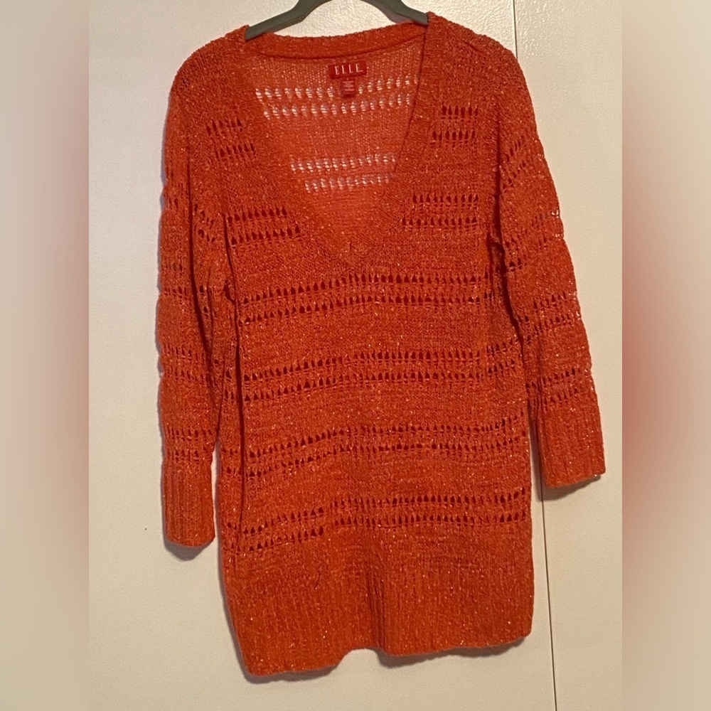ELLE Open Knit V-Neck Sweater, L